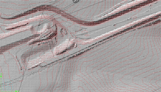 Schummerungskarte (Hillshade) mit Höhenschicht hinterlegt mit Flurstücksgrenzen